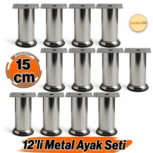 (12 Adet) Metal Krom 15 cm Ayakları Baza Mobilya Koltuk Kanepe Yatak Çekyat Destek Yükseltme Ayağı