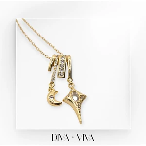 Diva Viva - Çelik Gold Ay ve Yıldız Sallantılı Kadın - Lunastar Kolye