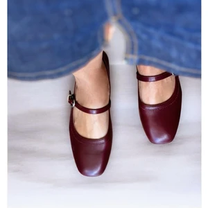 Bordo Hakiki Deri Tokalı Kadın Babet