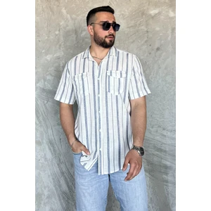 Mishar İtalia Erkek Çift Cepli Çizgili Kısa Kol Gömlek P-00017055