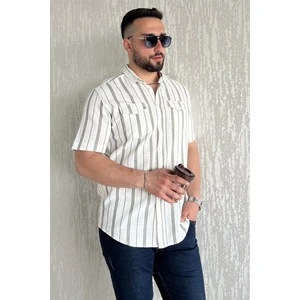 Mishar İtalia Erkek Çift Cepli Çizgili Kısa Kol Gömlek P-00017055