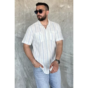 Mishar İtalia Erkek Çift Cepli Çizgili Kısa Kol Gömlek P-00017055