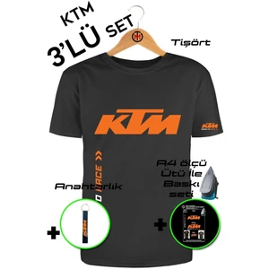 3'lü Set Ktm Racing Unisex Tişört-Anahtarlık-A4 Tekstil Baskı Seti