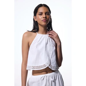 Beyaz Arlet Halter Yaka  Crop Üst