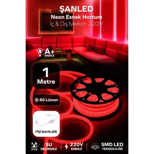Neon Esnek Hortum Şerit LED Kırmızı Rengi + 220V FIŞ/1,2,3,4,5,10,15,20,25,50,100 Metre