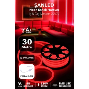 Neon Esnek Hortum Şerit LED Kırmızı Rengi + 220V FIŞ/1,2,3,4,5,10,15,20,25,50,100 Metre