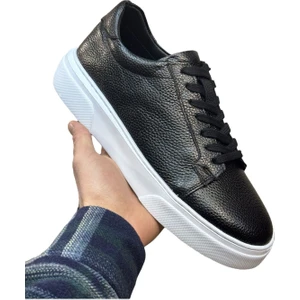 Siyah Erkek Spor Ayakkabı-Siyah Deri Spor Ayakkabı