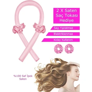 Deko Dekor Isısız Saç Şekillendirme Seti Pudra Pembe Saten Saç Sosisi Saç Bigudisi Seti Saç Şekillendirici