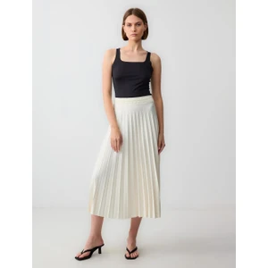 Jimmy Key Ekru Normal Bel Beli Lastikli Piliseli Örme Midi Etek