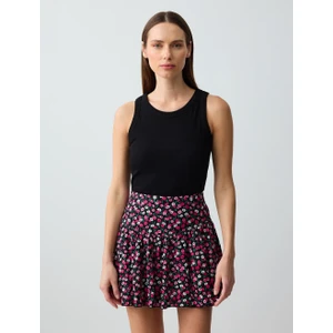 Jimmy Key Pembe Rahat Kesim Normal Bel Çiçek Desenli Örme Mini Etek