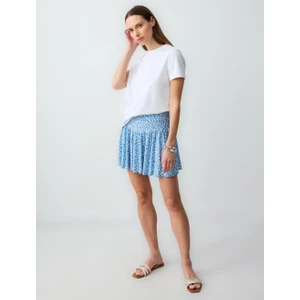 Jimmy Key Mavi Rahat Kesim Normal Bel Çiçek Desenli Örme Mini Etek