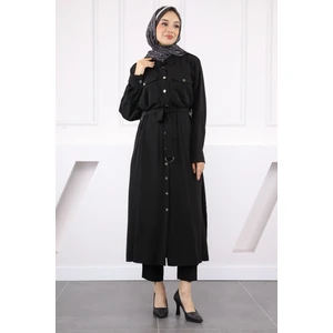 Siyah Bel Kemerli Gömlek Elbise