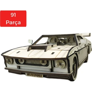 Ahşap Mustang Araba Maketi - 91 Parça 3D Puzzle Maket - Ahşap Hobi ve Dekor Ürünü