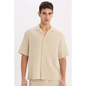 %100 Pamuk Relax Fit Polo Yaka Pamuklu Yazlık Müslin Kısa Kollu Gömlek C7578AX25SM