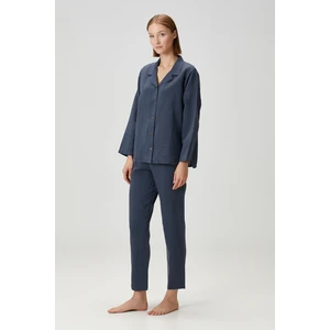 Lino Keten Pantolon Indigo