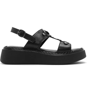 Kadın Siyah Bilekten Tokalı Kalın Tabanlı Deri Comfort Sandalet 25SFD342518