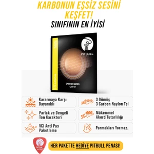 Pitbull Strings Carbon Seri Dengeli Ton Karakteri Mükemmel Akord Tutarlılığı Klasik Gitar Teli Takım + Pena Car