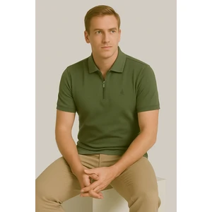 Erkek Kısakol Polo Yaka Fermuarlı Tshirt Haki