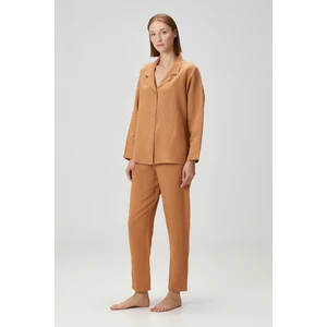 Lino Keten Pantolon Taba Rengi