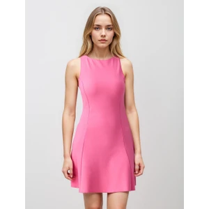 Jimmy Key Pembe Dar Kesim Kayık Yaka Kolsuz Mini Örme Elbise