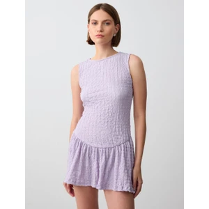 Jimmy Key Lila Rahat Kesim Bisiklet Yaka Kolsuz Örme Mini Elbise