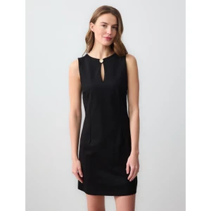 Jimmy Key Siyah Dar Kesim Yuvarlak Yaka Kolsuz Mini Örme Elbise