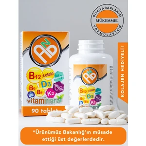 -Vitamin D3 K2 B12 B9 B6 Magnezyum Kompleks, Kalsiyum, Lutein ve Selenyum İçeren Gıda Takviyesi