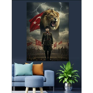 Mustafa Kemal Atatürk ve Aslan Dekoratif Kanvas - Mdf Ahşap Tablo