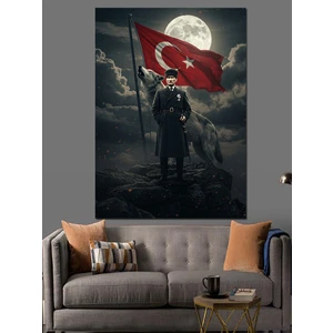 Mustafa Kemal Atatürk ve Kurt Dekoratif Kanvas - Mdf Ahşap Tablo