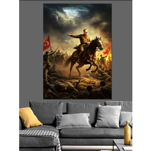 Mustafa Kemal Atatürk At Üstünde Dekoratif Kanvas - Mdf Ahşap Tablo