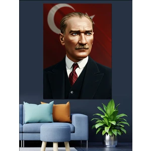 Mustafa Kemal Atatürk ve Bayrak Dekoratif Kanvas - Mdf Ahşap Tablo