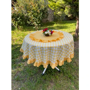 Fırfırlı Pötikare Desenli Yuvarlak Masa Örtüsü