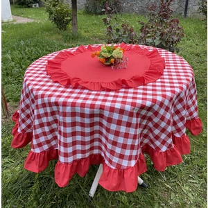 Fırfırlı Pötikare Desenli Yuvarlak Masa Örtüsü