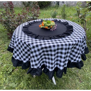 Fırfırlı Pötikare Desenli Yuvarlak Masa Örtüsü