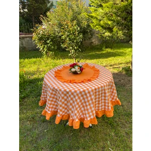 Fırfırlı Pötikare Desenli Yuvarlak Masa Örtüsü