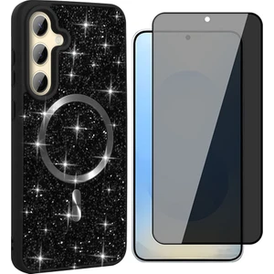 Samsung Galaxy S24 Fe Kılıf Pırlanta Tasarımlı M-Safe Şarj Özellikli Zore Mozaik Silikon Kapak + Hayalet Ekran Koruyucu