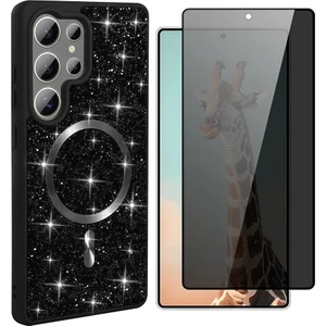 Samsung Galaxy S25 Ultra Kılıf Pırlanta Tasarımlı M-Safe Şarj Özellikli Zore Mozaik Silikon Kapak + Hayalet Ekran Koruyucu