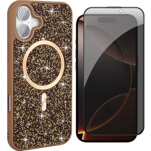 Apple iPhone 16 Plus Kılıf Pırlanta Tasarımlı M-Safe Şarj Özellikli Zore Mozaik Silikon Kapak + Hayalet Ekran Koruyucu