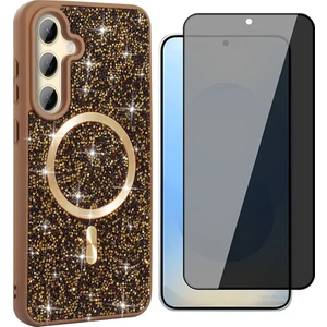 Samsung Galaxy S24 Fe Kılıf Pırlanta Tasarımlı M-Safe Şarj Özellikli Zore Mozaik Silikon Kapak + Hayalet Ekran Koruyucu