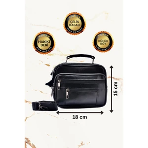 Boss Çelik Kasalı Küçük Boy Siyah Yatay Erkek El ve Omuz Çantası (Hakiki Deri)