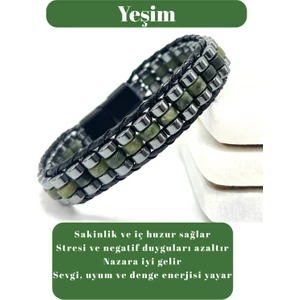 Sertifikalı Yeşim Disk Model Doğal Taş Erkek Bileklik Kilitli Kapama