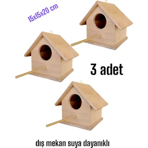 Ahşap Kayın Kuş Yuvası Kuş Evi  Dış Mekan Suya Dayanıklı 3 Adet