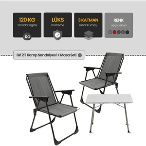Kolay Av Katlanır Kamp Sandalyesi 2 Adet Gri - Masa Seti