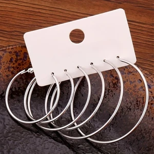 Çelik Küpe 3'lü Büyük Halka 2 mm Kalınlık 3-4-5 cm Uzunluk Gümüş Silver