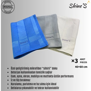 Shine'S Fabrika Satış Mağazası 3'lü Mikrofiber Bez, Sihirli Bez, Mutfak, Banyo, Wc, Cam, Otomobil 40X60 cm
