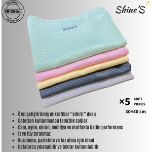Shines Fabrika Satış Mağazası Shine's 5'li Renkli Mikrofiber Temizlik Bezi, Banyo, Mutfak, Cam, Araba ve Tüm Yüzeyler (30X40 Cm)