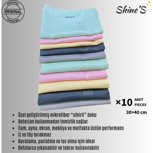 ShineS Fabrika Satış Mağazası Shine'S 10'lu Renkli Mikrofiber Temizlik Bezi, Banyo, Mutfak, Cam, Araba ve Tüm Yüzeyler Yeşil,Koyu Gri,Pembe,Sarı,Açık Gri, İz Bırakmaz Leke Yapmaz