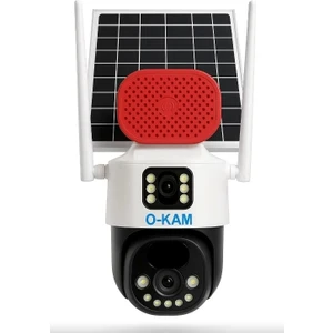 O-Kam Pro 7015 Wi-Fi 360? Güneş Enerjili 5mp 1 Sabit 1 Hareketli Gece Görüşlü Sirenli Akıllı Kamera IP66 (Wifi Solar Enerjili)