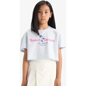 Kız Çocuk Crop Bisiklet Yaka Baskılı Kısa Kollu Tişört E0385A825SM