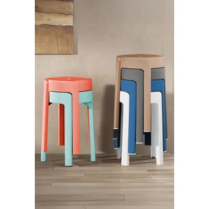 Kaymaz Ayaklı Dekoratif İç İçe Geçebilen Plastik Tabure Mutfak Bahçe Taburesi 6 Adet